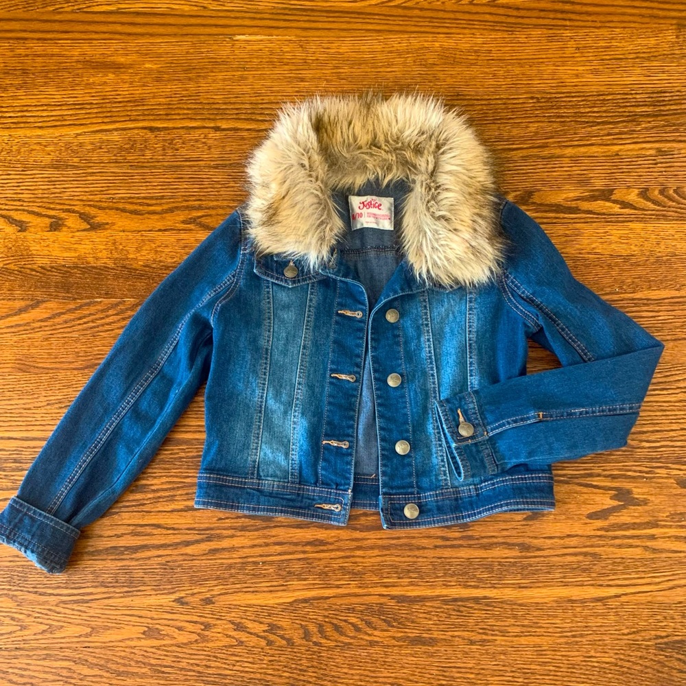 JUSTICE JEAN JACKET WITH FAUX FUR COLLAR